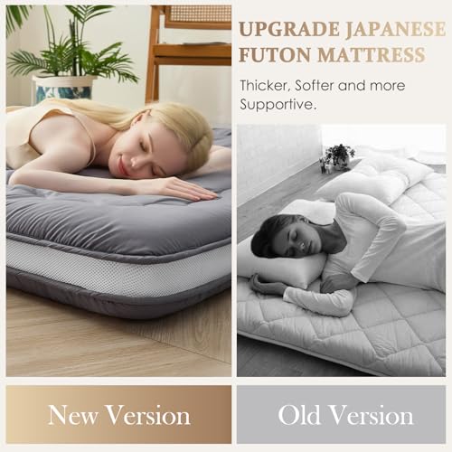 Auemtyn Japanese Floor Mattress, 4" Japanese Futon Mattress, Foldable & Portable Shiki Futon (shikibuton), Roll Up Thicken Sleeping Tatami Mat Sleeping Pad for Camping (Grey, 54 x 80)