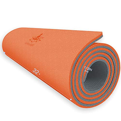 Hatha Yoga Extra Thick TPE Yoga Mat - 72"x 32" Thickness 1/2 Inch -Eco Friendly- With High Density Anti-Tear Exercise Mats For Home Gym Travel & Floor Outside - color: Orange/Gray