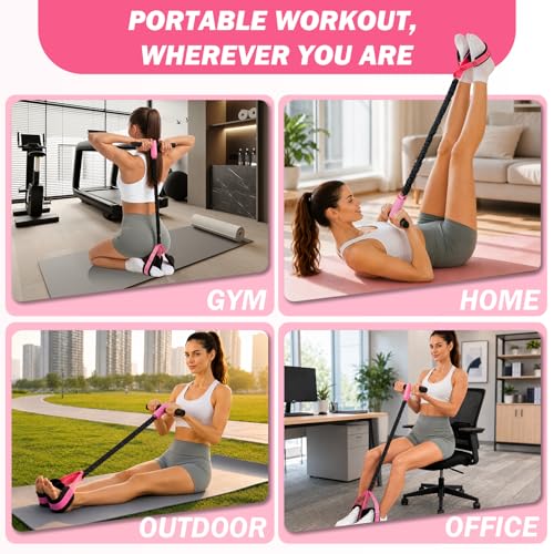Pedal Resistance Band with Handles, 6-Tubes Natural Rubber Exercise Band - color: Upgraded-Black Pink