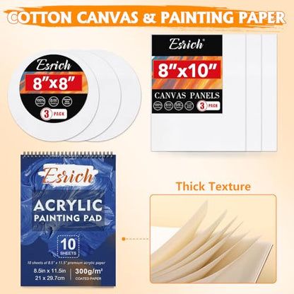 ESRICH 57PCS Acrylic Paint Canvas Painting Kit with 24 Paints | Acrylic Paint Set, Easel, Canvas, Painting Pads, Paint Brushes, Palette, Paint Knife, Brush Cup and Art Sponge for Beginners - style: 57