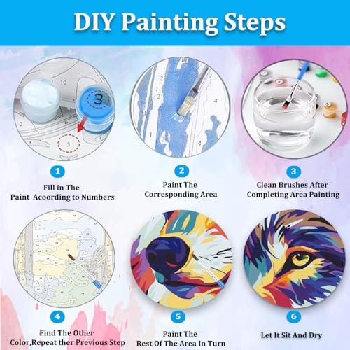 Artunion Framed Paint by Numbers Kit for Adults Beginners & Kids Ages 8-12,Wolf Head Paint by Number with Frame,Acrylic Paint by Numbers Kit on Canvas 10 * 10 Inch Without Easel - color: ZXT-186-F