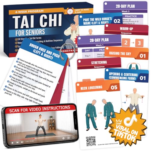 POCAZONE Tai Chi for Seniors Over 60, 46 Exercise Cards & Video Guide - color: Standing Tai Chi Cards