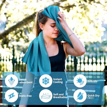 YESLIFE 4-Pack Cooling Towels (40"x 12"), Cooling Neck Wraps, Ice Towel - color: Light Blue, Green, Lake Blue, Pink