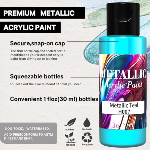 Metallic Acrylic Paint Set of Premium 30 Colors, Professional Grade Metallic Paint with 1fl oz（30ml） Bottles, Non-Toxic, Rich Pigments - For Artists, Hobby Painters, Kids
