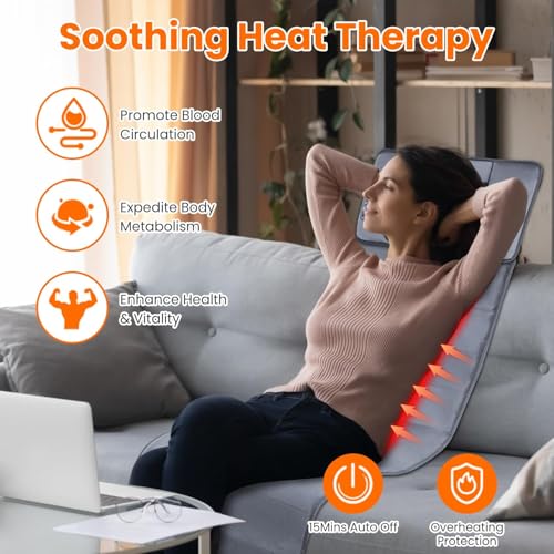 KOCASO Full Body Massage Mat with Heat & Vibration，Back Massager with 10 Motors，Massage Pad with Heat Timer for Relaxation，Body Massagers for Muscles，Ideal Gift for Parents - size: 19.29 x 7.87 x 13.78 in