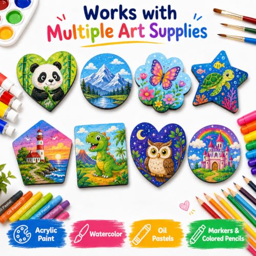 12 Pack Paintable Magnetic Canvas Boards, 3 Inch DIY Fridge Magnets | 6 paint-ready shapes, 2 each, for classroom crafts, fridge decor, party favors and handmade gifts - style: 6 Shapes-12pcs
