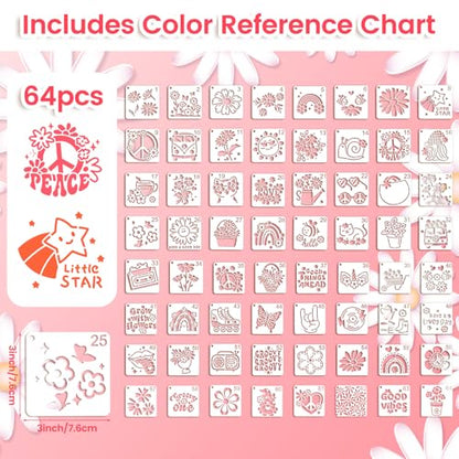 64 pcs Small Stencils for Crafts, Reusable 3 Inch Stencils, Including Flower Plant & Butterfly Patterns, DIY Craft Paint Great Templates for Painting on Wood, Fabric, Wall, Rock & Home Decor