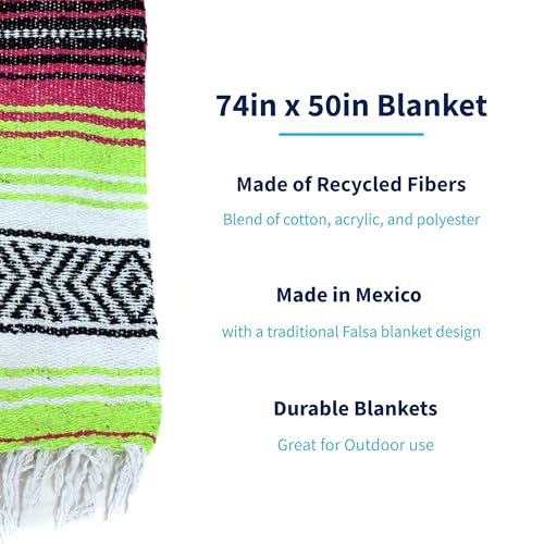 La Montana Bulk Falsa Mexican Blanket, 4 Pack, Hot Pink/Apple Green/White - color: Hot Pink/Apple Green/White