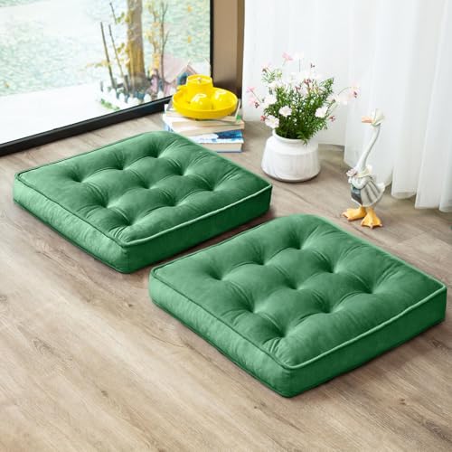 1 MIDDLE ONE Floor Pillow Set of 2, Memory Foam Meditation Cushion, Floor Cushions for Adults Sitting, Large Square Seat Cushions for Yoga, Living Room, 22x22 Inch (Green) - color: Green, size: 22x22 Inch(Pack of 2)