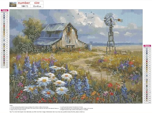MXJSUA Rural Landscape Diamond Art Painting Kits for Adults, Full Drill 5D Round Dots Diamonds Paint Picture for Beginners, Gem Art Painting Craft Kits for Home Decor Gift 16x12 inch - color: Rural Landscape