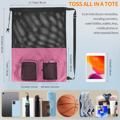 NATURAL STYLE Mesh Drawstring Gym Swim Beach bag, Large Waterproof Pool Sports Backpack for Swimming Gear Workout Yoga Travel - color: Pink