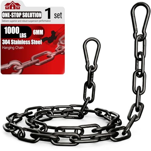 sprookber 45" Hanging Swing Chain,1000 lb Capacity,6 mm 304 Stainless Steel | Hardware Kit with 2 Carabiner for Hammock Chair, Porch Swing, Punching Bag, Aerial Yoga, Tire Swing, Gym, Tree,Indoor,Outdoor - color: Black, size: 1 PACK 45inch