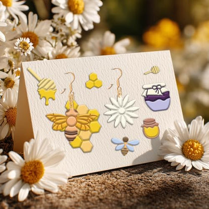 beinkmake 15Pcs Bees Polymer Clay Cutters Clay Earrings Cutters Flower Honey Beehive Jars Polymer Jewelry Cutter for Earrings Making Birthday Party DIY Supplies - style: Bee