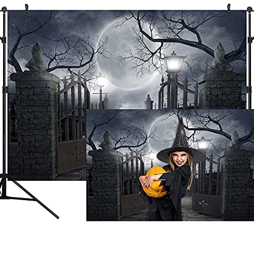Halloween Night Full Moon Backdrop Gloomy Woods Graveyard Photography Background Horrible Cemetery Spooky Party Banner Halloween Party Decoration Photo Booth Props 5X3FT TP17E - size: 5X3FT