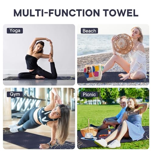 Yoga Towels, Non Slip Hot Yoga Mat Towel with Grip Dots,Super-Absorbent Soft Microfiber Yoga Blanket for Pilates, Fitness and Workout 72inch x 24inch - color: Grey Flower
