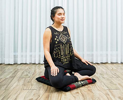 Leewadee Meditation Cushion Set – 1 Small Zafu Yoga Pillow and 1 Small Roll-Up Zabuton Mat Filled with Kapok - color: Sf13 - Red, Black