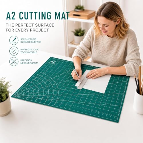 23" x 17" Self Healing PVC Cutting Mat, A2-Black or Green | A2, Double Sided, Gridded Rotary Cutting Board, For Craft, Quilting, Fabric, Scrapbooking, Sewing, Large - color: A2-Black or Green