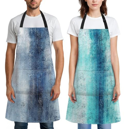 Apron with Pockets, 32x28 inch, 2 Pack, Teal Blue | Abstract Oil Paint Adjustable Bib with Pockets for Women Men Couple Lovers Chef Home Baking Gardening - color: Teal Blue