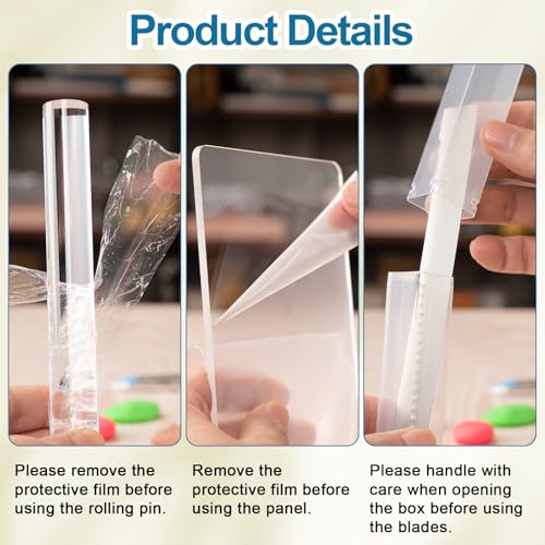 Amrules 12 Pcs Polymer Clay Tools Kit, Acrylic Rollers & Cutters for Adults | Sturdy Carbon Steel & Acrylic, 4 Sheets, 2 Rollers, 4 Cutters with Case & Texture Tools, for Shaping, Carving & Crafts - color: Clear-Board-12Pcs