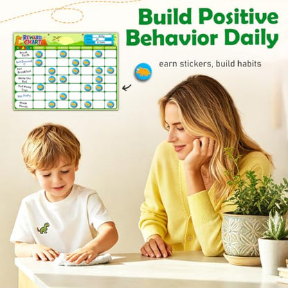 Magnetic Reward Chart for Kids, Customizable Dry Erase Weekly Chore Chart - size: 1 Kid-Dinosaurs