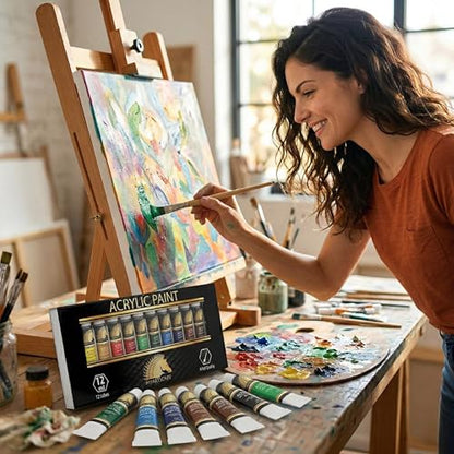MyArtscape Heavy Body Acrylic Paint Set - 12 x 12ml Acrylic Paint | Rich pigment heavy body acrylic paint for canvas wood fabric with smooth blending and high opacity