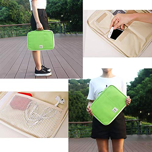 JAKAGO A4 Travel Portfolio Multifunctional Document Organizer Zippered Case for Office Supplies (green) - color: Green