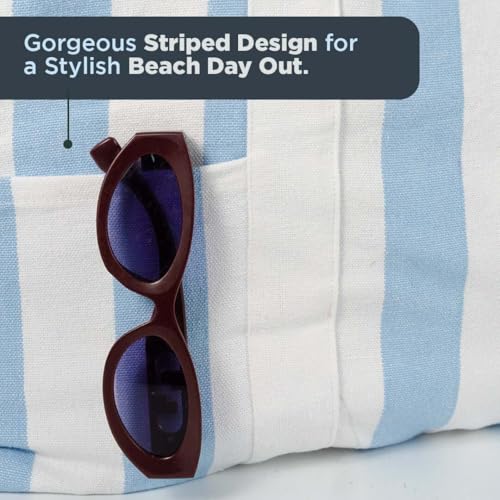 Folkulture Beach Tote Bags For Women, Beach Must Haves 2026-18x15 Inch | Waterproof,Sandproof, Large Tote Bags for Women, Swimming Pool, Beach Essentials, Simple Modern Pool Bag, Bolsos Para Mujeres - color: Ice Blue - Stripes