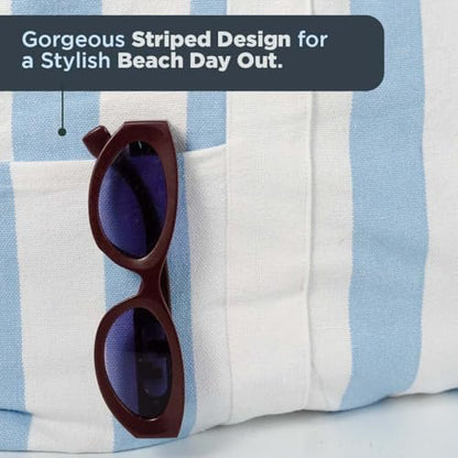 Folkulture Beach Tote Bags For Women, Beach Must Haves 2026-18x15 Inch | Waterproof,Sandproof, Large Tote Bags for Women, Swimming Pool, Beach Essentials, Simple Modern Pool Bag, Bolsos Para Mujeres - color: Ice Blue - Stripes