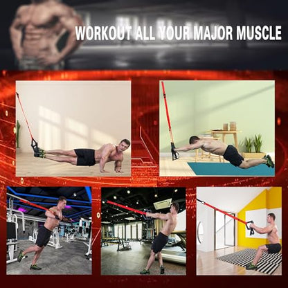 Bodyweight Resistance Training Straps, Home Gym Fitness Trainer kit - color: Red