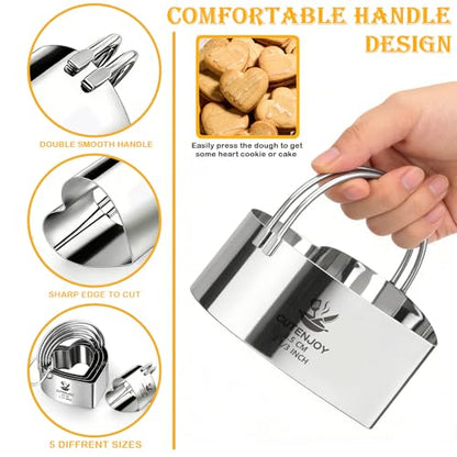 Heart Cookie Cutters, 5 Piece Biscuit Cutters with Handle | Professional Stainless Steel Baking Essential Tools for Valentine's Day, Sandwiches and Heart-Shaped Cookies - size: 5 Sizes Heart Cutters With Handle
