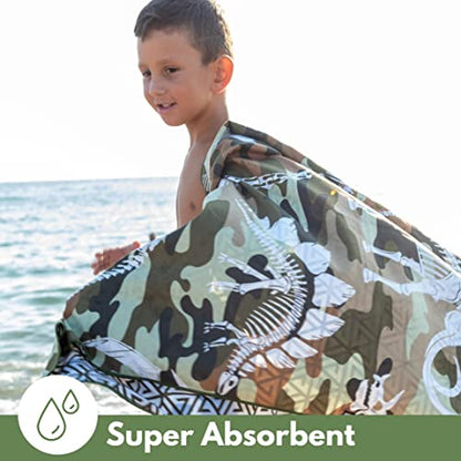 ECCOSOPHY Microfiber Kids Toddler Beach Towel, Quick Dry, Sand Free, 60x30 - color: Camo Dyno