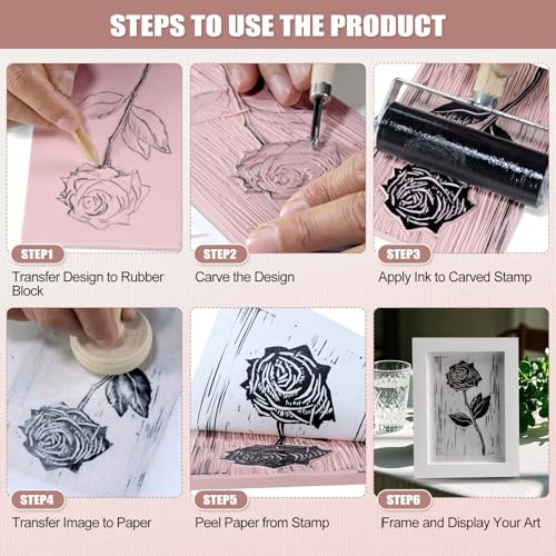 Bobblebro 6 PCS 4"x6" Soft Linoleum Blocks for Printmaking & Stamp Making | Rubber Linocut Block for Stamp Carving, Relief Printing, Handcraft DIY, Journal Decoration and Daily Artistic Practice - style: 4X6-6PCS