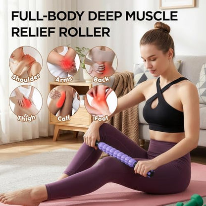 Muscle Roller & Massage Roller Stick for Athletes - Lymphatic Drainage Support, Relieves Muscle Soreness, Cramping & Tightness - Targets Legs, Arms, Back & Calves （Purple Wheel） - color: Purple