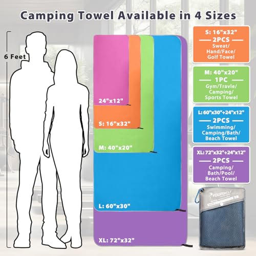 SYOURSELF 2 Pack Microfiber Camping Towel, Quick Dry Towel, Soft Absorbent Compact Travel Gym Workout Sweat Towel for Beach Yoga Swim Travel Camping Hiking Backpack Essentials (L:60"x30"+12"x24") - color: Navy Blue, size: L:60.00" x 30.00"+ 24.00"x12.00"