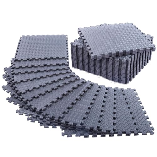 48 Pack - 1/2" Extra Thick Floor Exercise Mat for Home Gym Floor Padding for Kids - High-Density EVA Interlocking Foam Floor Tiles for Gym Equipment, Play Area, Yoga, Cardio, Weights, MMA - color: Grey