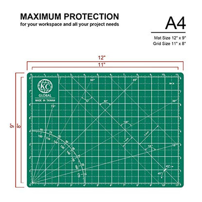 KC GLOBAL A4 (12"x9") Self-Healing Cutting Mat (Dark Green) - Sturdy, Reversible, Eco-Friendly, Non-Slip. Premium Desk Mat for Crafters, Quilters, and Hobbyist - color: Dark Green, size: 9"L x 12"W