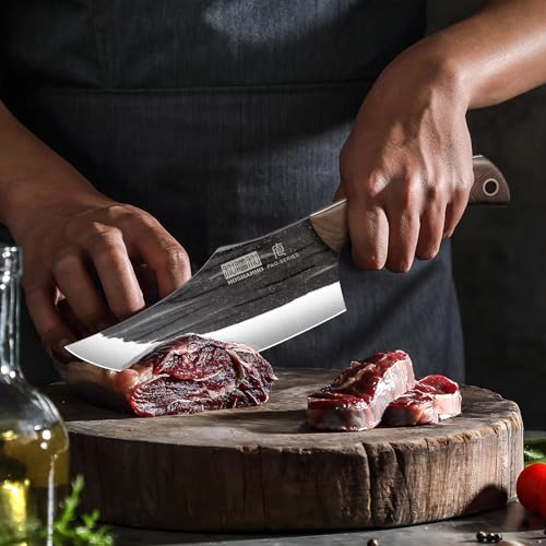 HOSHANHO 8PCS Butcher Kitchen Knife Set, Sharp Magnetic Knife Block Set | Hand Forged High Carbon Stainless Steel Chef Knives Set with Meat Cleaver Knife & Bone Chopper Knives Gift for Men - size: 6"