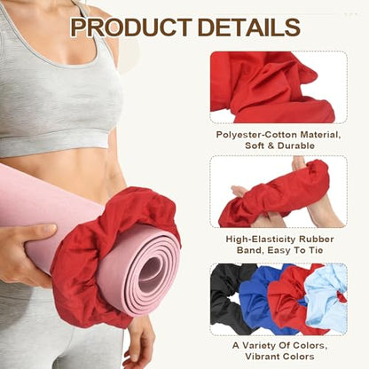 Yoga Mat Scrunchy, Durable & Elastic Fabric Yoga Mat Strap Band - color: Red