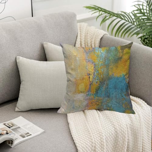 TKS MITLAN Sun Ball in Yellow and Turquoise Pillow Covers 18x18 Inch Abstract Original Painting on Canvas Linen Couch Bed Sofa Car Waist Cushion Cover 18 x 18 inch - color: Sun Ball, size: 18" x 18" (Pack of 1)