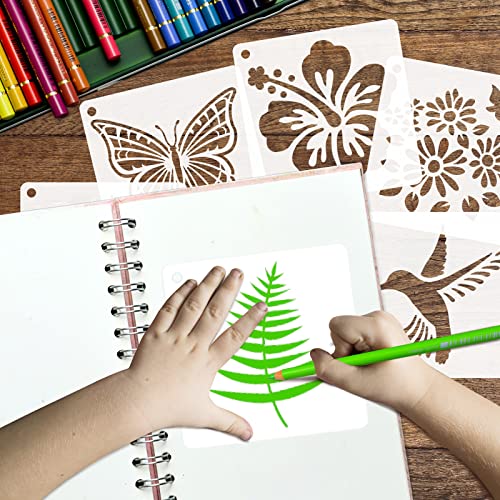 50 PCS Flower Painting Stencils Reusable Flower Stencils for Painting on Wood Rocks Canvas Fabric Glass Pottery 4x4 Inch - color: Flower Plant