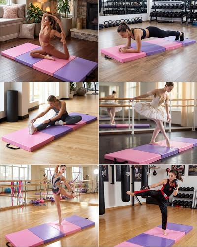 Garvee Gymnastics Mat, 6.2Ft 2-Inch Thick 4-Fold | Exercise Floor Mat for Home Gym, Portable Yoga Mat for Pilates, Aerobics, Martial Arts & Training - size: 6.2x2 Ft-2"-Pink-Purple