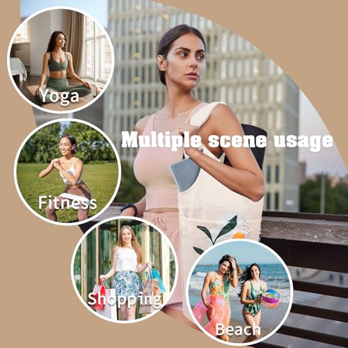 Yoga Mat Bag Carrier for Women with Side Large Pocket Durable Linen Workout Gym Travel Storage Pilates Mats - color: Boho Plants