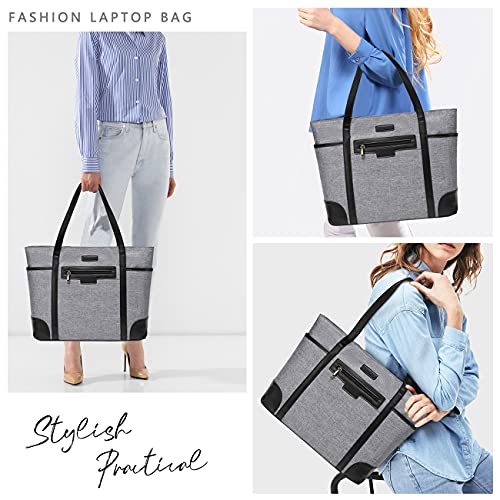Laptop Bag for Women,ChaseChic Waterproof Classic Teacher's Tote Bag 15.6in Computer Work Bags for Women with Luggage Strap - color: Charcoal Gray-15.6in