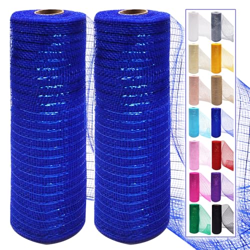 Royal Blue Mesh Ribbon Rolls 10 Inch 10 Yds, Deco Mesh Fabric for Wreaths | (2 Rolls) 30Ft Each, Decorative Foil Mesh for Christmas Tree Ribbon, Door Decor, DIY Crafts, Halloween, Wedding Party Supplie - color: Royal Blue