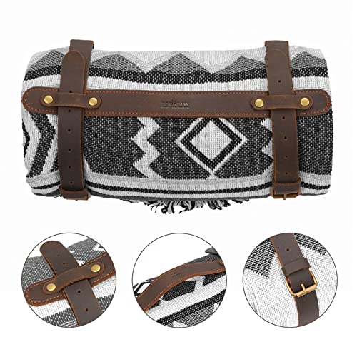 Leather Picnic Blanket Carry Strap Bedroll Belt Camping Travel Rug Holder | Adjustable, Lightweight, for Yoga Mats, Motorcycle Rolls,Camping Mat,Secures 6"-7.8" Diameter Rolls, Outdoor Travel Accessory