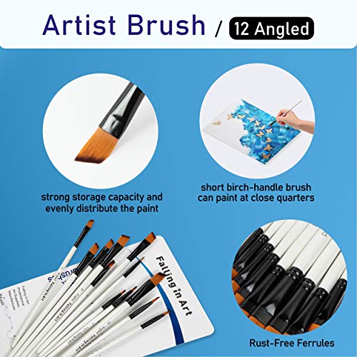 Falling in Art 12 PCS Professional Angled Paint Brushes Set | Artist Brushes for Watercolor, Oil Painting, Acrylic, Face Body Nail Art, Crafts, Rock Painting - size: 12 Pcs Angled Nylon