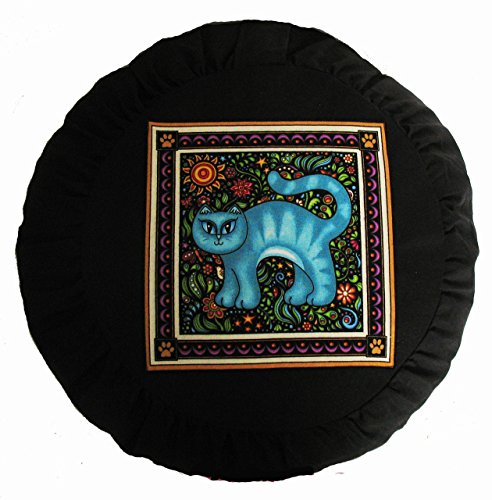 Meditation Cushion Zafu Buckwheat Pillow - Heavenly Kitties - Blue Eyes - color: Blue Eyes