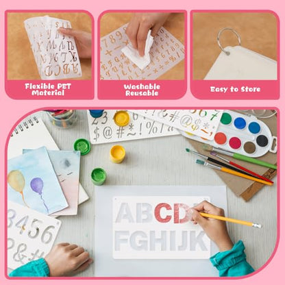 36Pcs Letter Stencils Small Reusable Letter Number Stencils for Painting | 1/2,3/4,1,5/4,2Inch,Alphabet,Geometric Templates,DIY Art Craft Project,Notebook,Scrapbooking, Journal,Wall,Home,Party Decor