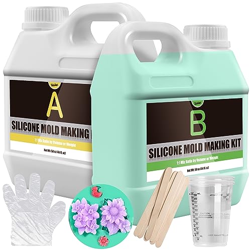 Silicone Molds Making Kit 100oz, Super Elastic 15A Silicone Rubber for DIY Mold Making, Silicone 1:1 Mixing Ratio Fast Curing Green Silicone Mold Kit for Casting Resin Molds/Candle Molds/Soap Molds - color: Green, 100oz
