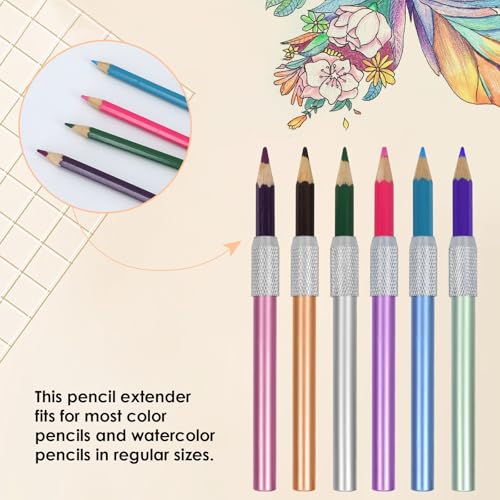 YOUSHARES Aluminum Assorted Colors Pencil Lengthener – Pencil Extender Holder for Colored Pencils in Regular Size (6 Pcs) - color: Extender